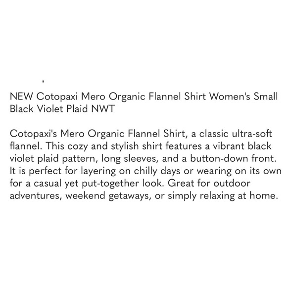 Cotopaxi Mero Organic Flannel Shirt Women's Small Black Violet Plaid Long Sleeve - Picture 6 of 9